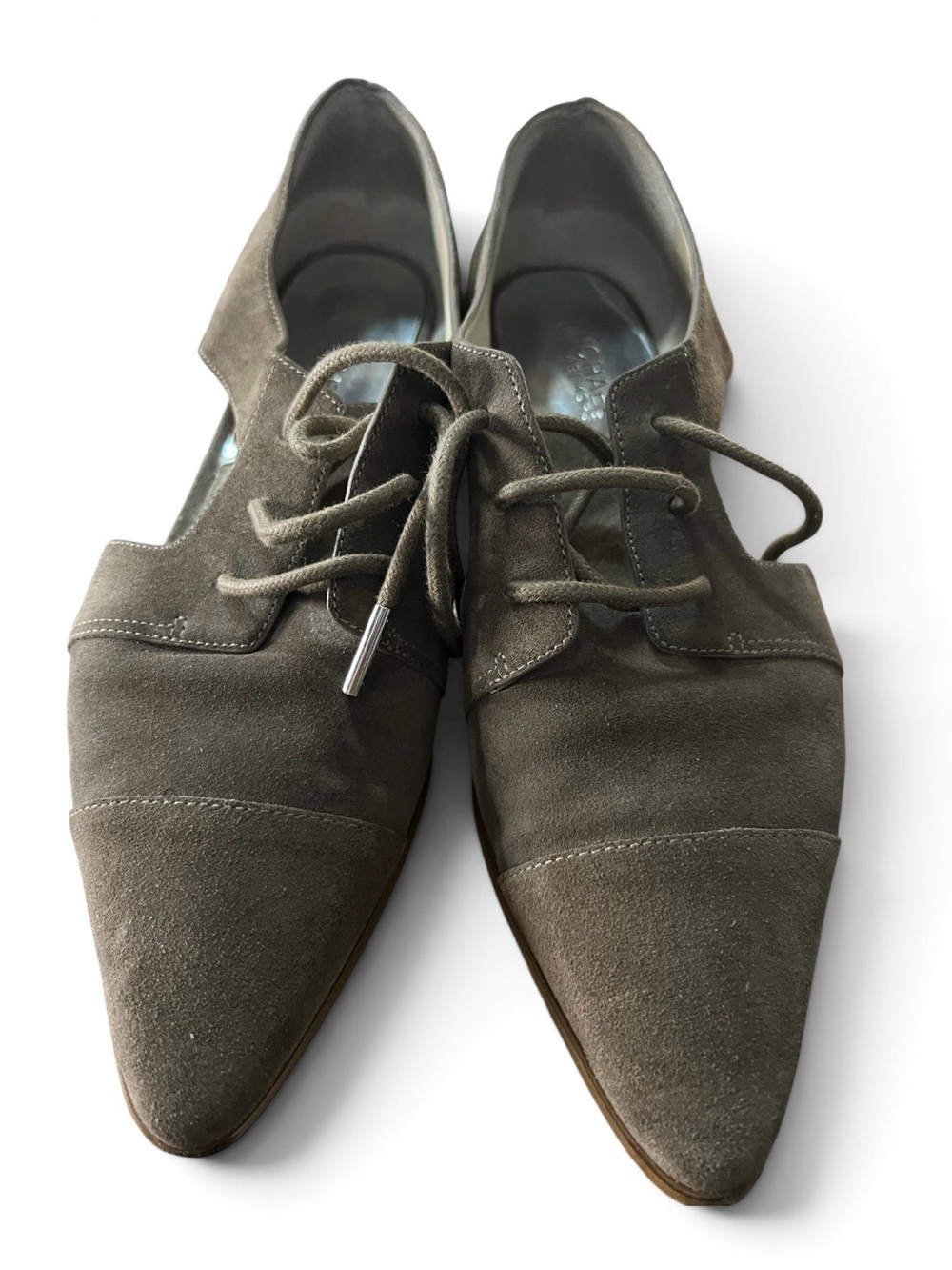 MICHAEL KORS Women's Pointed Toe Suede Lace-Up Flats - Taupe size 8.5 M